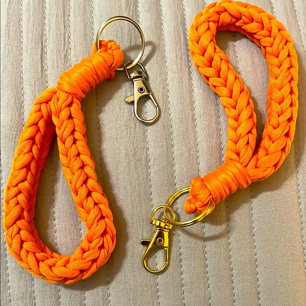 Handmade Bright Orange Braided Keychain